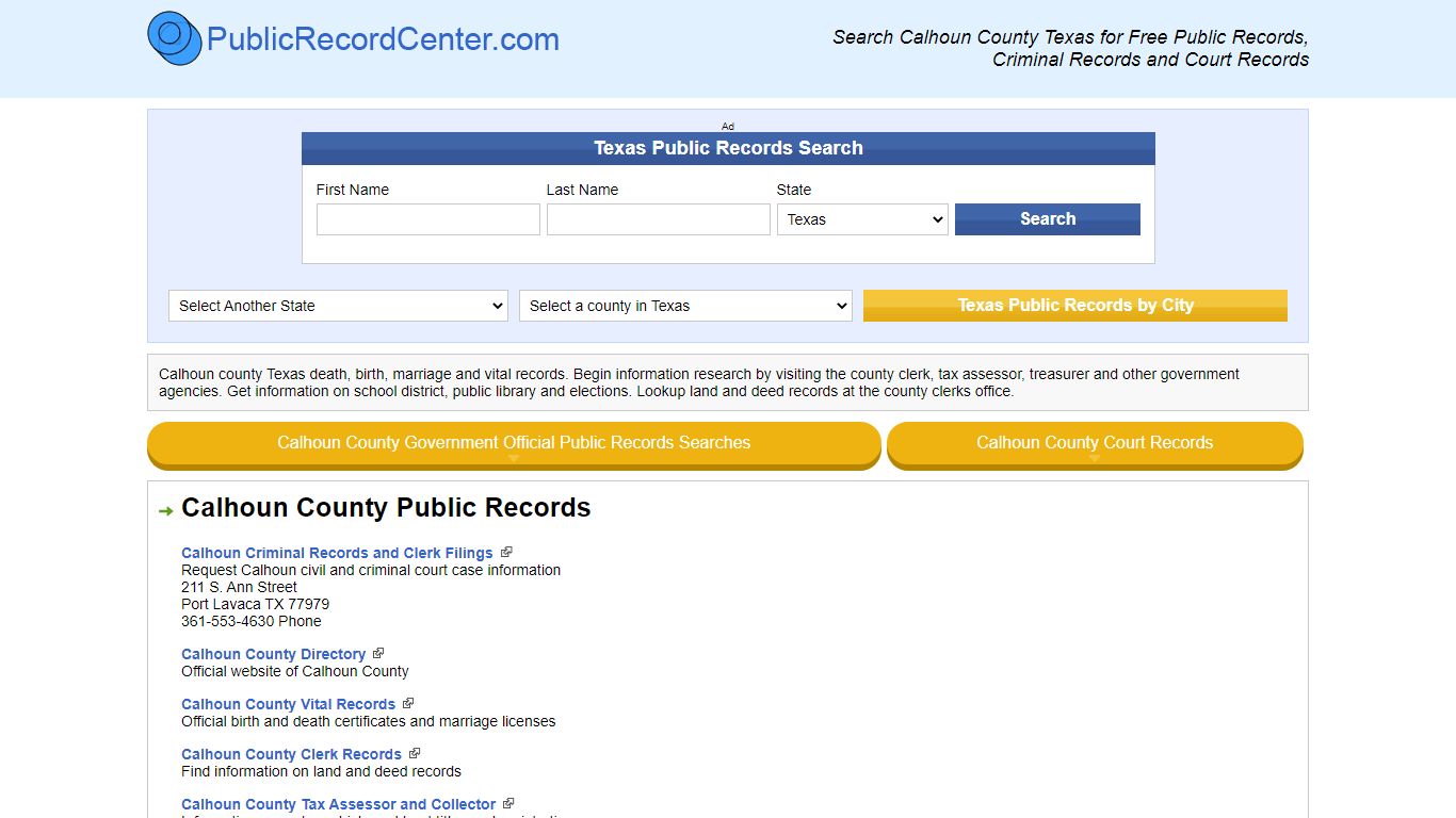 Calhoun County Texas Free Public Records - Court Records ...